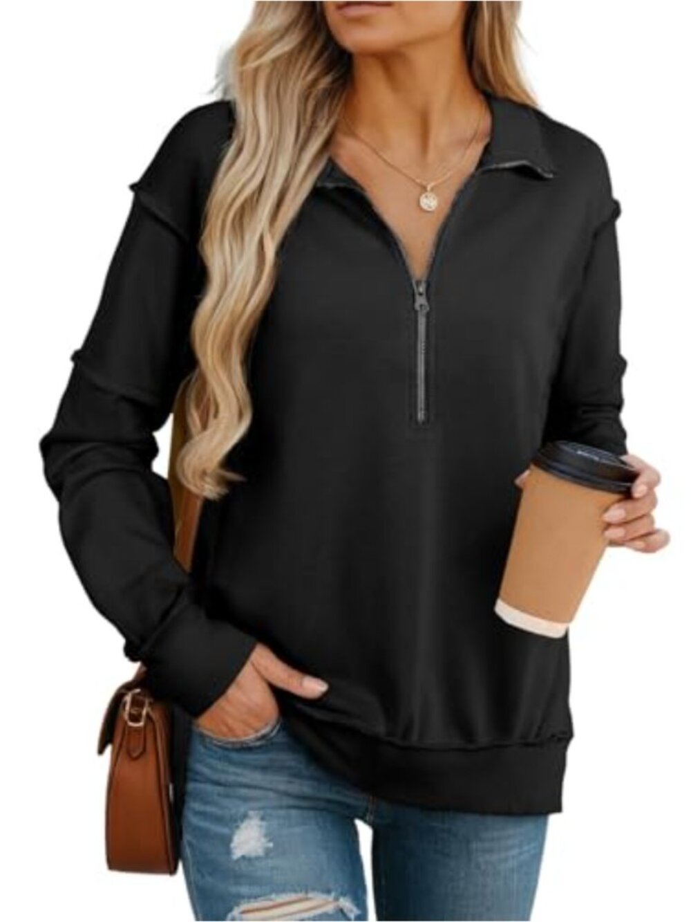Women Half Zip Oversized Fleece Sweatshirt Long Sleeve Cropped Pullover